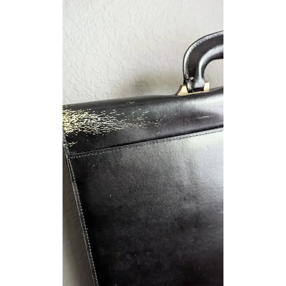 Amiet Swiss Leather Briefcase Portfolio Attache Bag Black Vtg Business